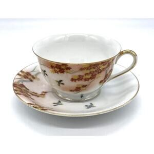 Kutani China Hand Painted Tea Cup & Saucer Made in Japan Cup 2.25" Tall